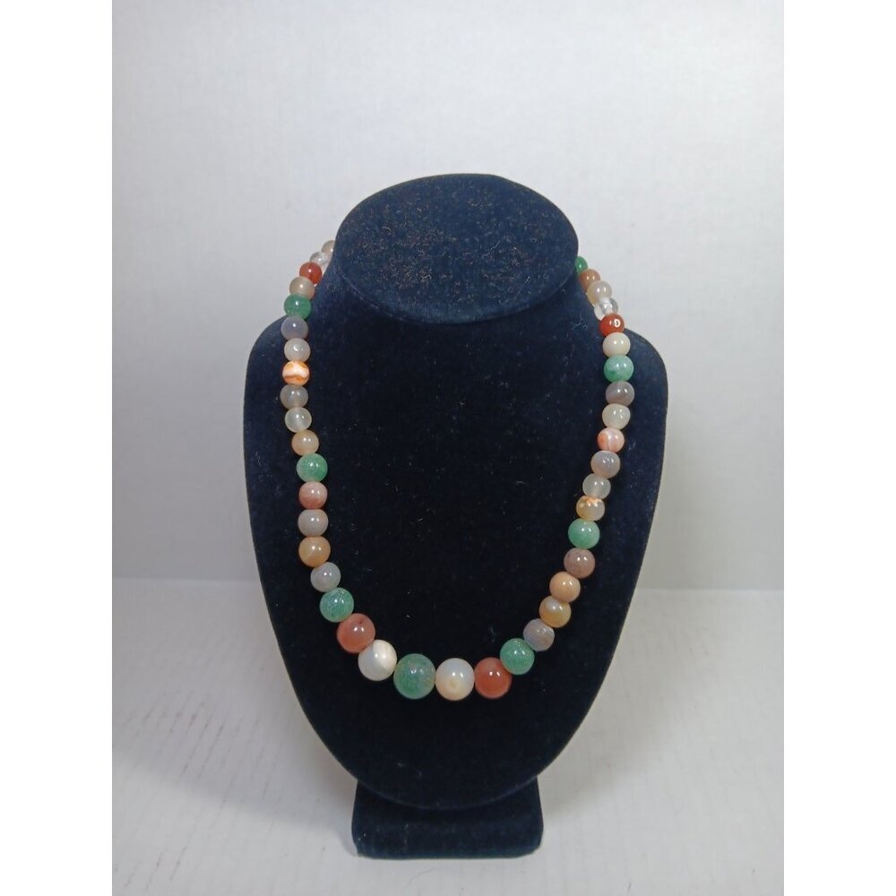 Vintage Multi Colorful Natural Agate Stone Jade?  Round Beaded Necklace